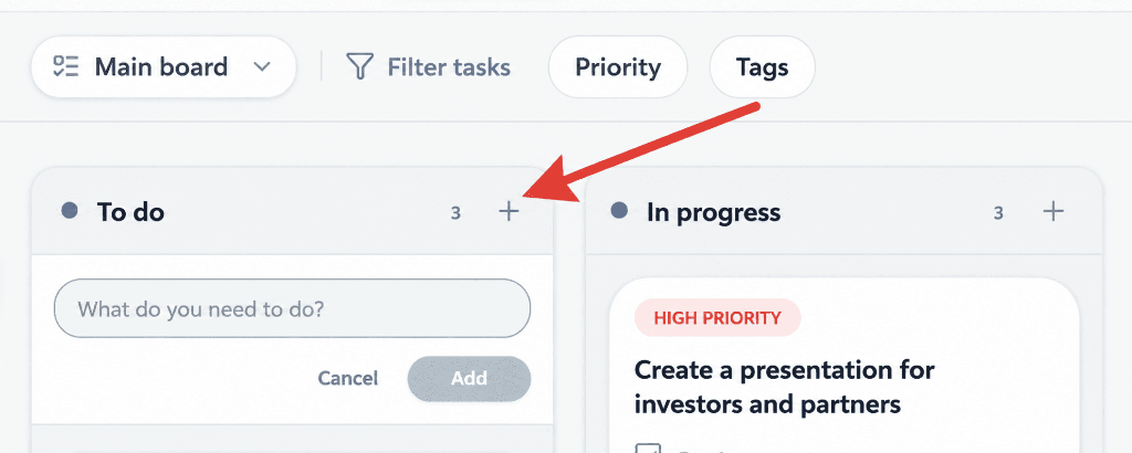 Quick Card Add to Kanban Column