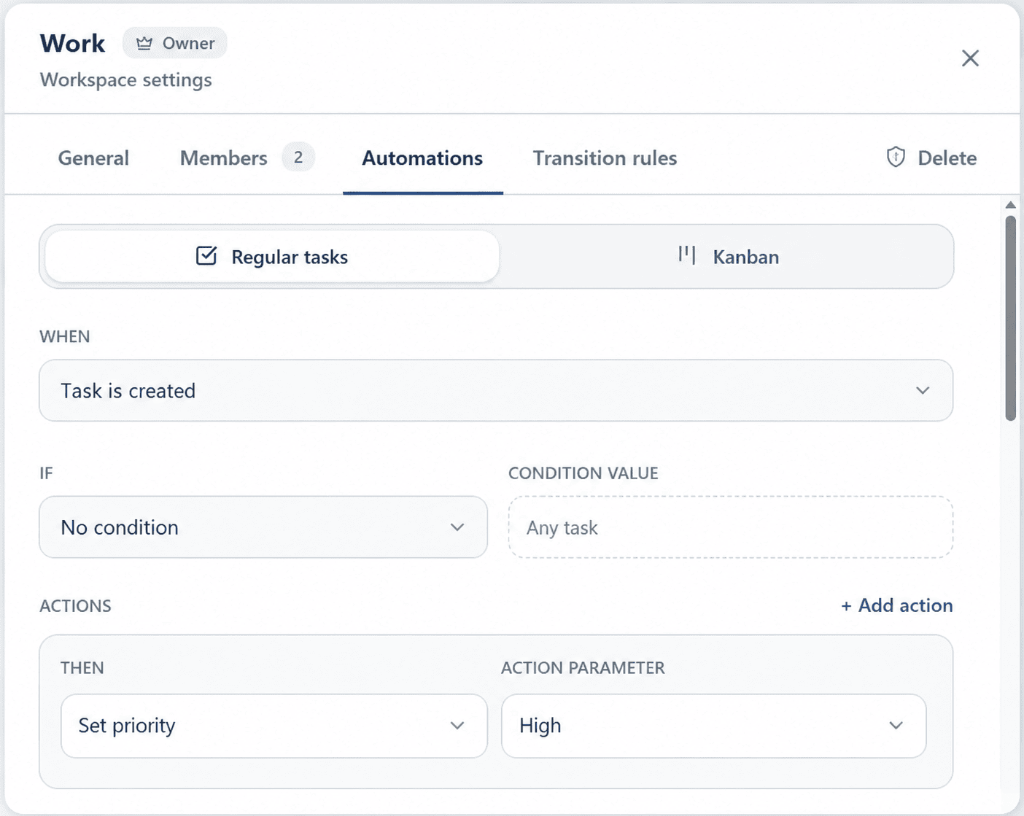 Automations module interface