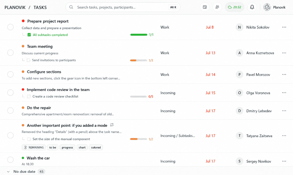 Tasks module interface